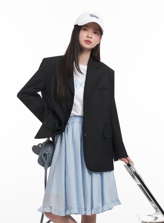 essential-oversize-blazer-jacket-iy509 / Black