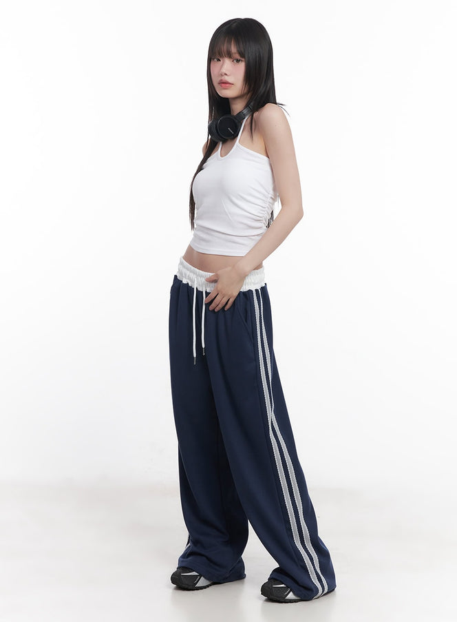 lace-striped-wide-fit-sweatpants-cu506 / Dark blue