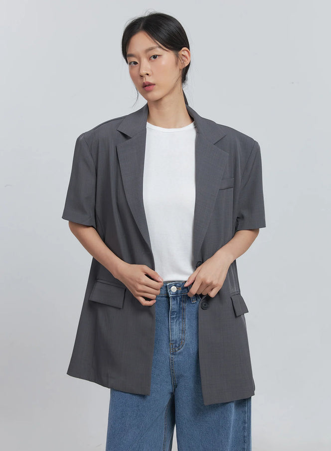 basic-short-sleeve-blazer-dark-gray-iu512 / Dark gray