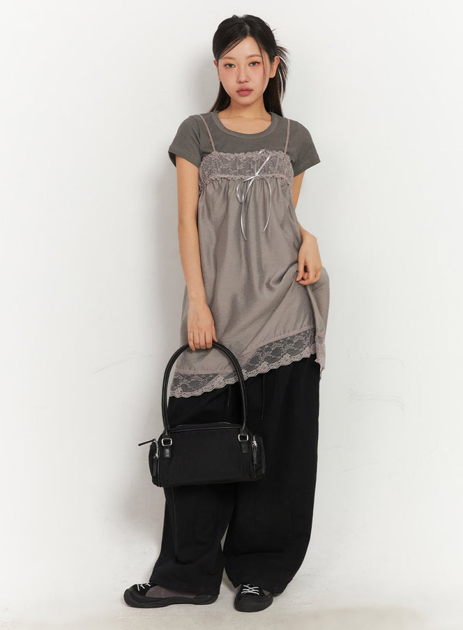 satin-ribbon-lace-cami-dress-ia524 / Dark purple