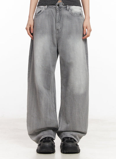 flore-washed-wide-leg-jeans-iy516 / Gray