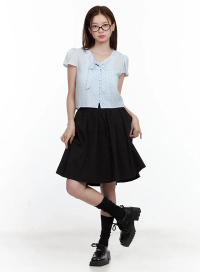 polka-dot-button-up-blouse / Light blue