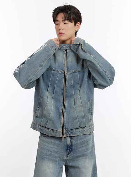mens-denim-zip-up-track-jacket-if528 / Light blue