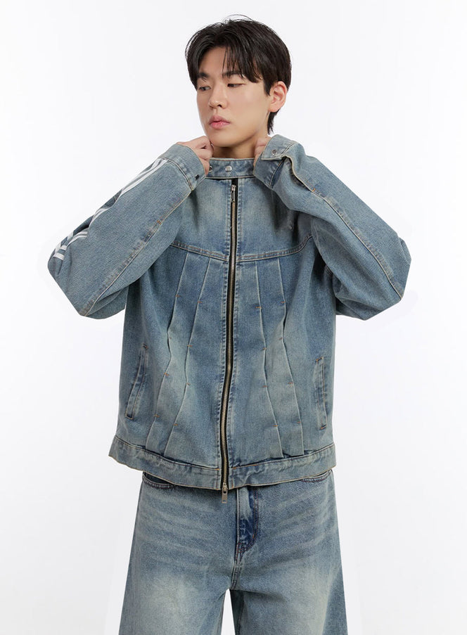 mens-denim-zip-up-track-jacket-if528 / Light blue