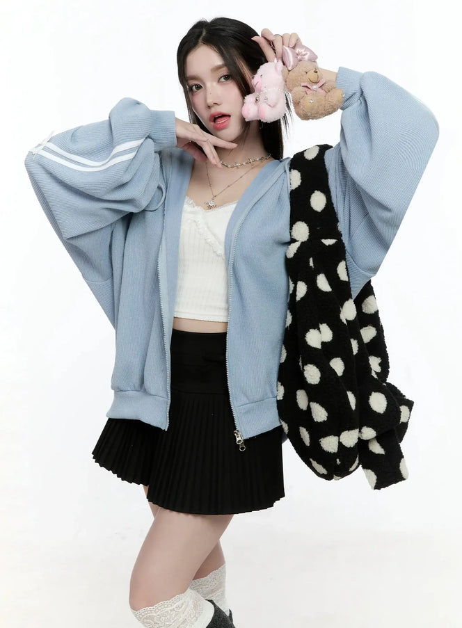 contrast-oversized-zip-up-hoodie-io527 / Light blue