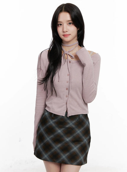 crop-cardigan-with-neck-strap-co523 / Pink