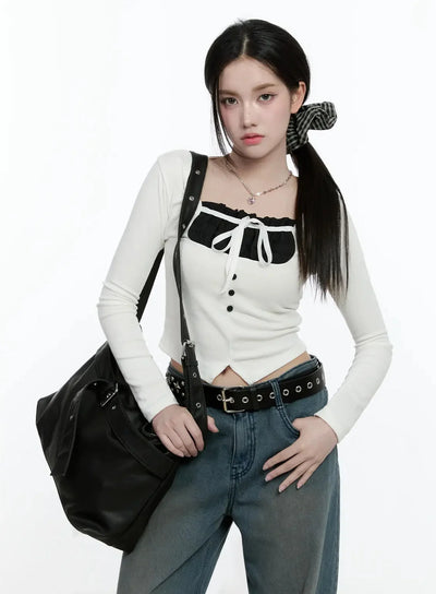 bow-detail-long-sleeve-top-io527 / White