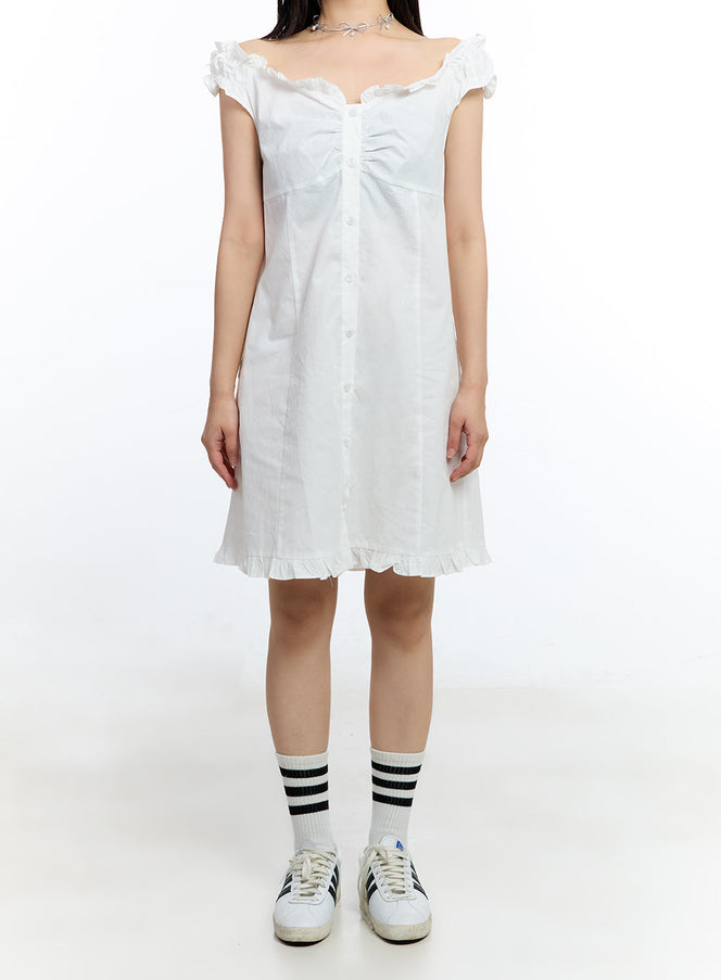 frill-buttoned-off-shoulder-midi-dress-iu503 / White