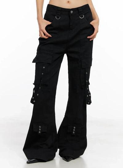 strap-utility-flare-trousers-co528 / Black