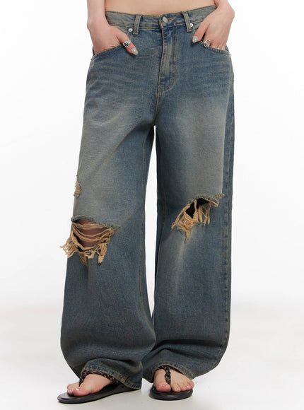 jeemin-vintage-distressed-wide-leg-denim-jeans-ic503 / Blue