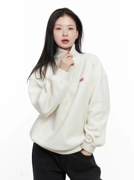 cozy-fleece-half-zip-up-pullover-co530 / Light beige