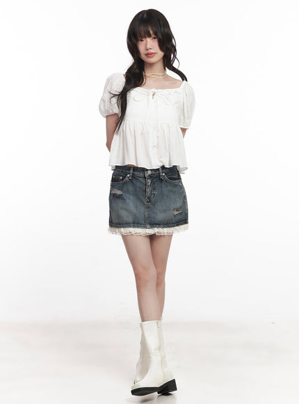 lace-trim-distressed-denim-mini-skirt-cy521