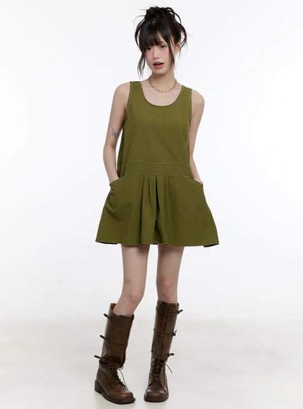 olive-green-pintuck-mini-dress-cl507