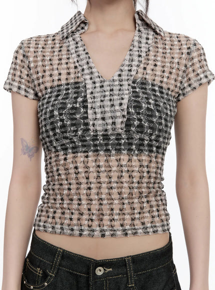 sheer-checked-collar-tee-cl504