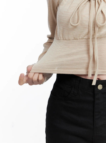 Long Sleeve Shirred Ribbon Crop Top CG521