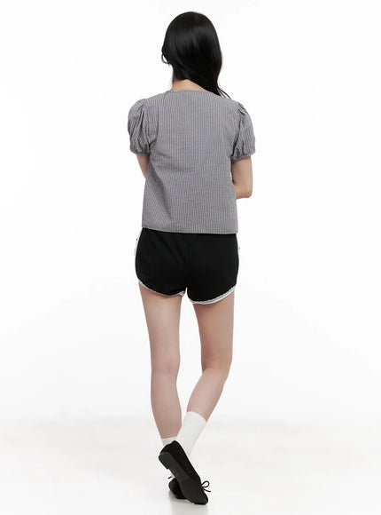 striped-puff-sleeve-ribbon-top-cl516