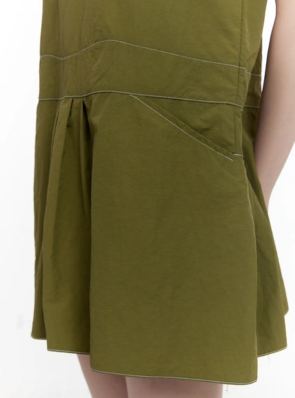 olive-green-pintuck-mini-dress-cl507