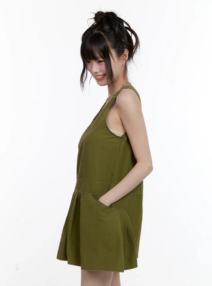 olive-green-pintuck-mini-dress-cl507