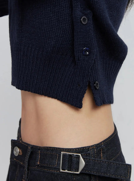 Side Button Cropped Knit IO530