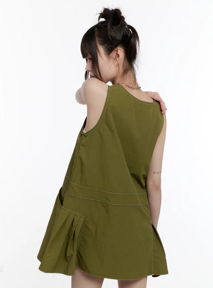 olive-green-pintuck-mini-dress-cl507