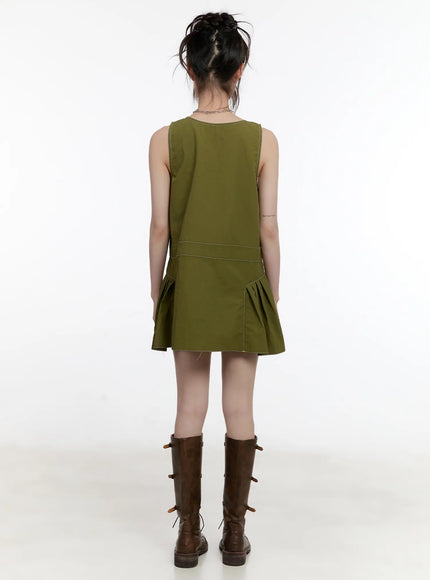 olive-green-pintuck-mini-dress-cl507