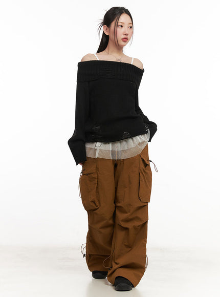 Off-Shoulder Distressed Sweater IM525