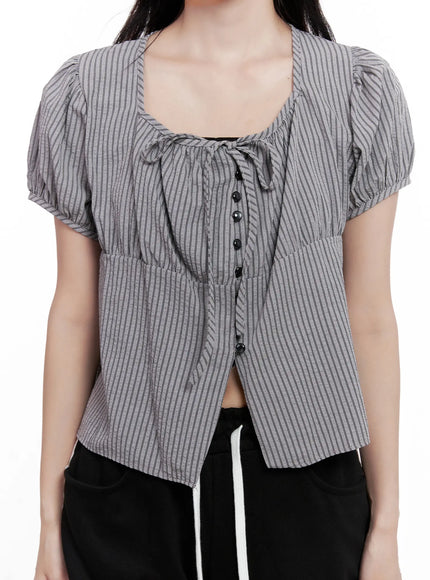striped-puff-sleeve-ribbon-top-cl516