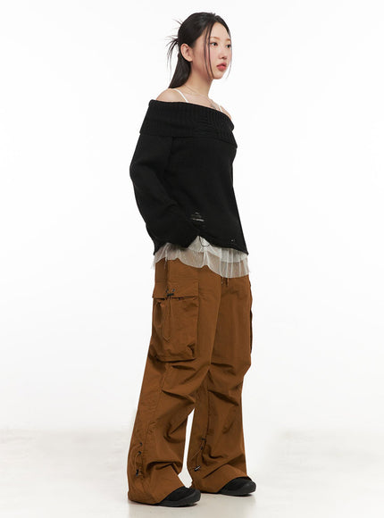 Off-Shoulder Distressed Sweater IM525