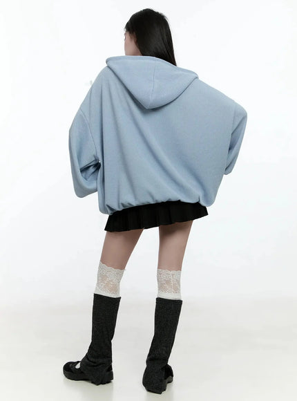 Contrast Oversized Zip-Up Hoodie IO527