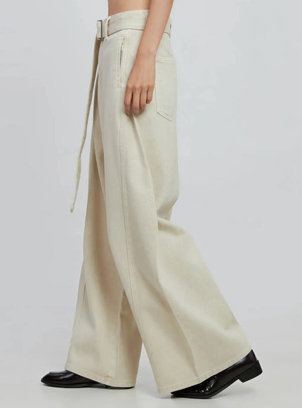 Wide Leg Cotton Belted Trousers IO530