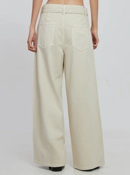 Wide Leg Cotton Belted Trousers IO530