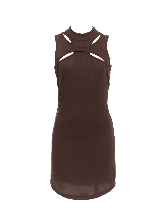 cut-out-halter-bodycon-dress-ic503 / Brown