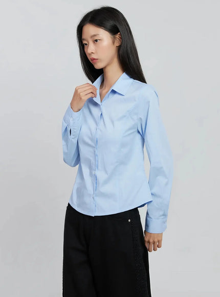 elegant-white-slim-blouse-io530 / Light blue