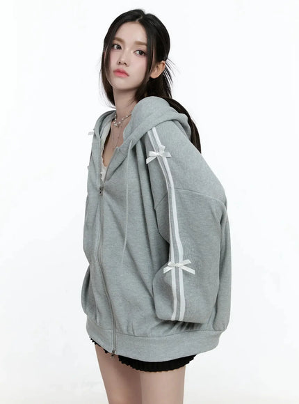Contrast Oversized Zip-Up Hoodie IO527