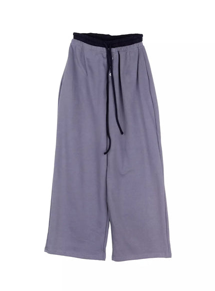 layered-button-baggy-sweatpants-io527 / Blue