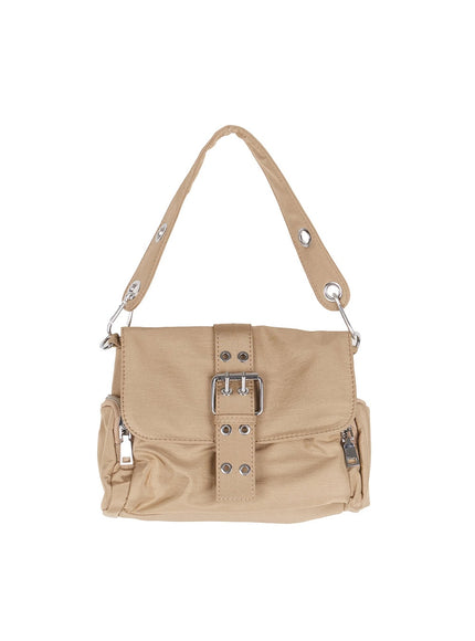 chunky-buckle-eyelet-shoulder-bag-iy502 / Beige
