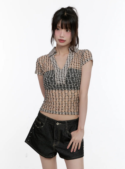 sheer-checked-collar-tee-cl504