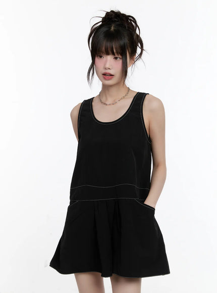 olive-green-pintuck-mini-dress-cl507 / Black