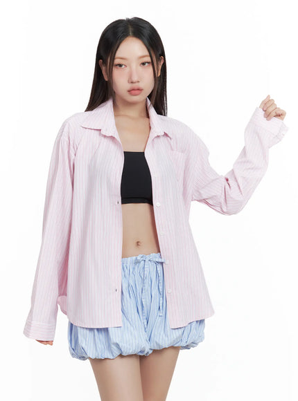 striped-loose-fit-button-up-shirt-cl509 / Light pink