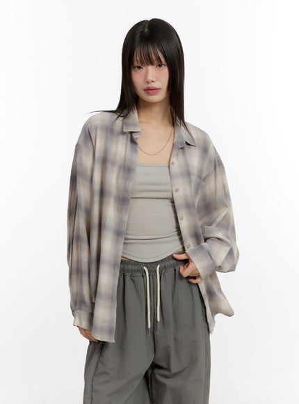 oversize-checkered-collared-shirt-ca509 / Beige