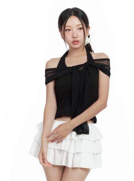 sheer-layered-halter-tank-cl509 / Black