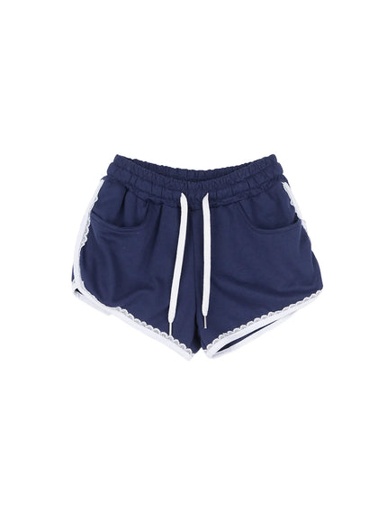 contrast-lace-trim-shorts-cl516 / Dark blue