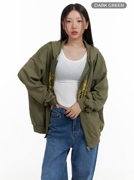 acubi-oversized-two-way-zip-up-sweatshirt-cl431 / Dark green