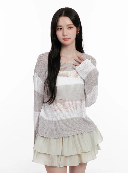 relaxed-fit-striped-knit-sweater-cl515 / Light gray