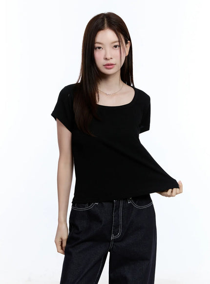 essential-square-neck-tee-cu513 / Black