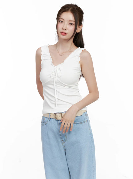 Shirred Ribbon 2-Way Sleeveless Top CL523