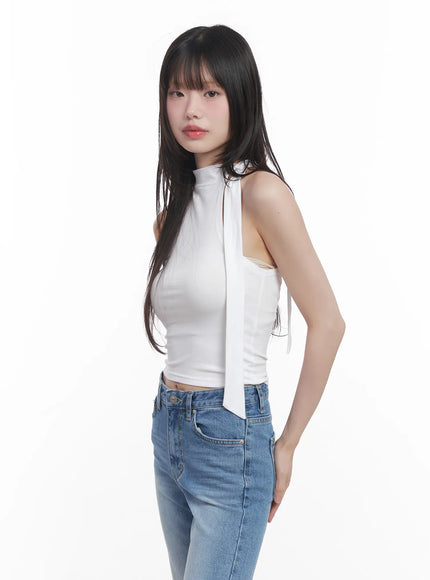 slim-fit-halter-tie-tank-top-cu520 / White