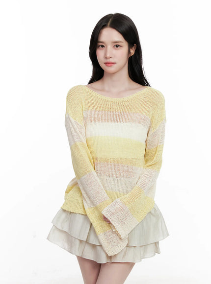 relaxed-fit-striped-knit-sweater-cl515 / Yellow