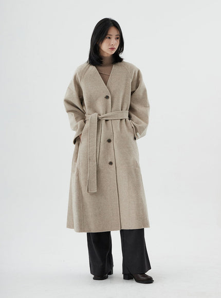 V-Neck Waist Tie Long Coat ON02