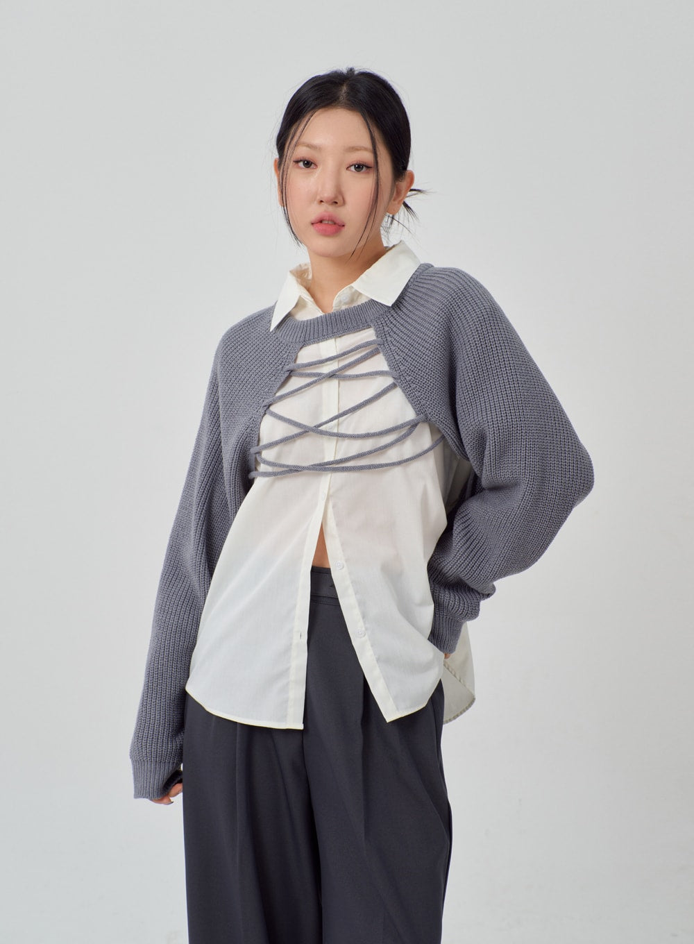 Lace-Up Knit Bolero IM316